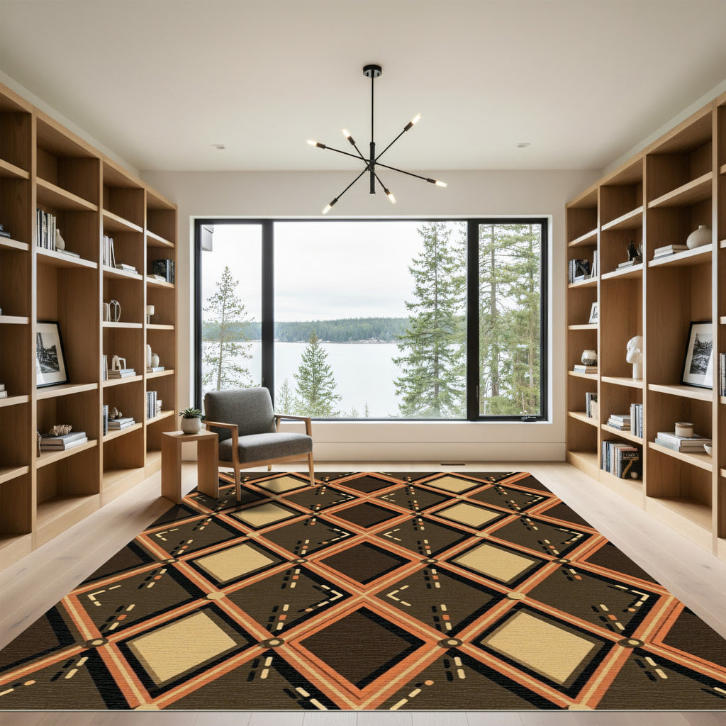 Mid-Century Bronze Geometric Diamond Lattice Rug