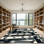 Modern Monochrome Paw Print Stripe Rug
