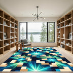 Abstract Blue Radiant Blocks Rug