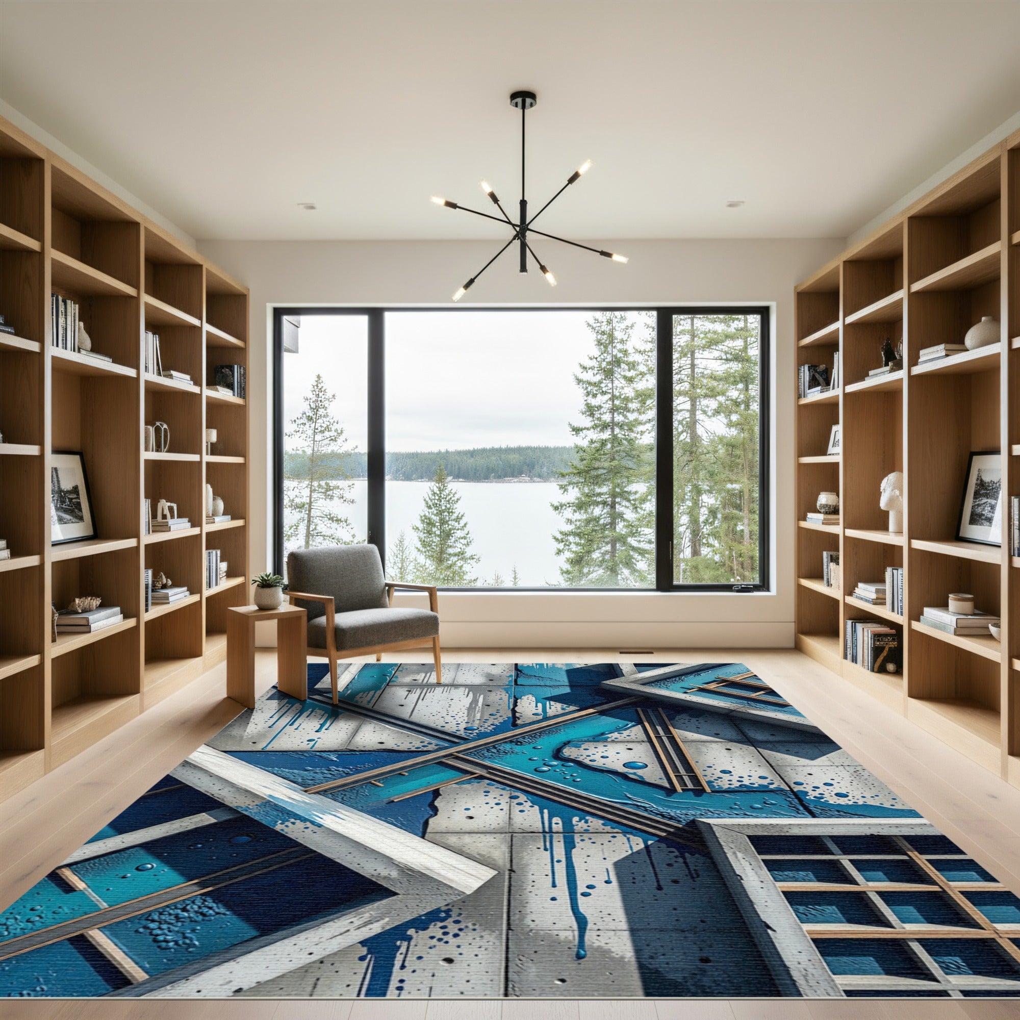 Abstract Blue Drip Concrete Frame Rug