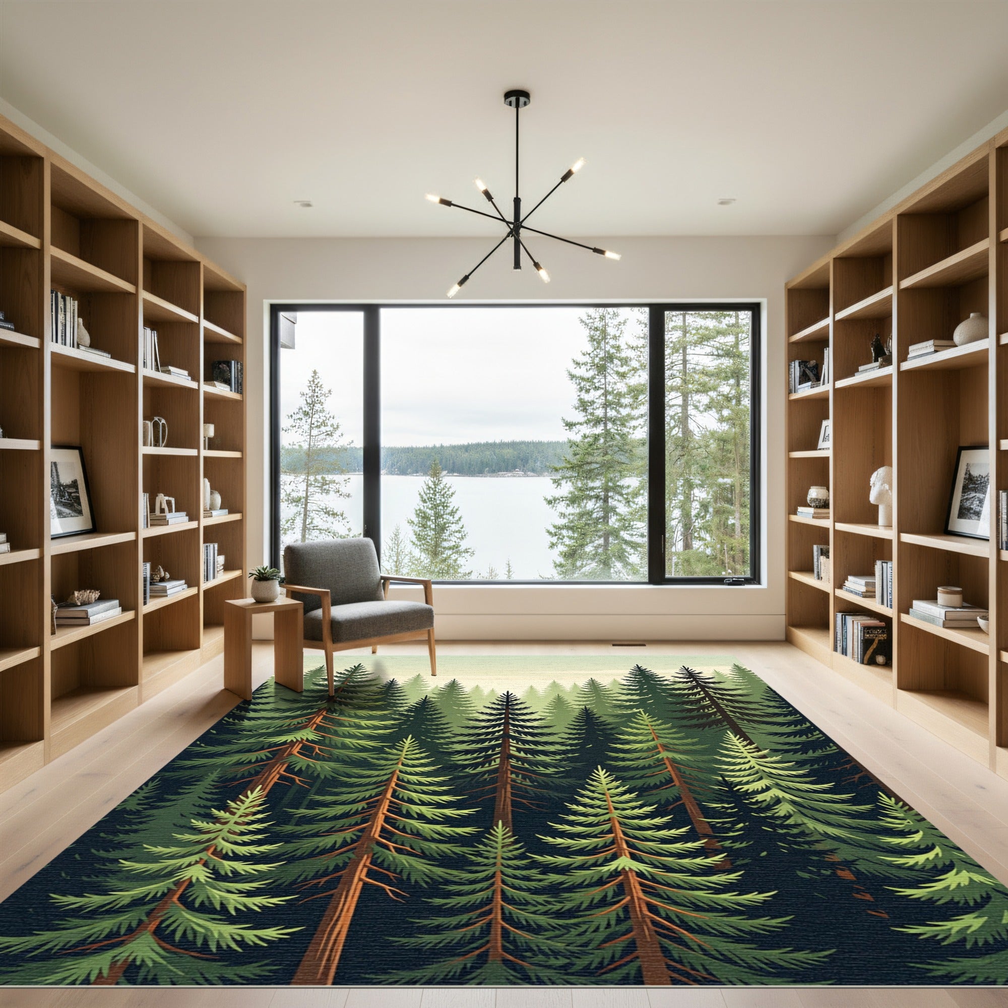 Serene Evergreen Pine Forest Landscape Rug