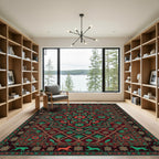 Rich Red Teal Floral Wildlife Medallion Rug