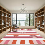 Coral Pink Striped Seashell Pattern Rug