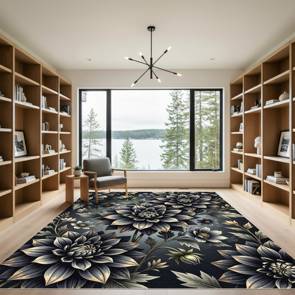 Dark Botanical Floral Accent Rug