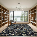 Dark Botanical Floral Accent Rug