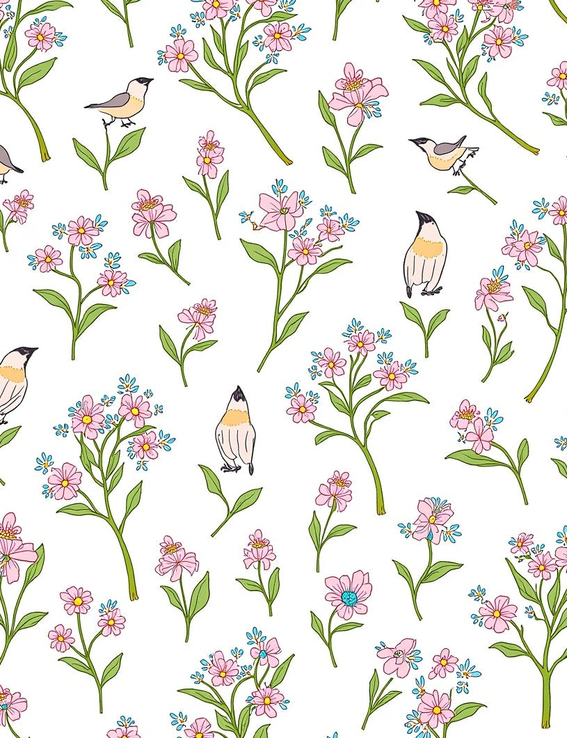 Spring Birds With Pink Flowers Rug