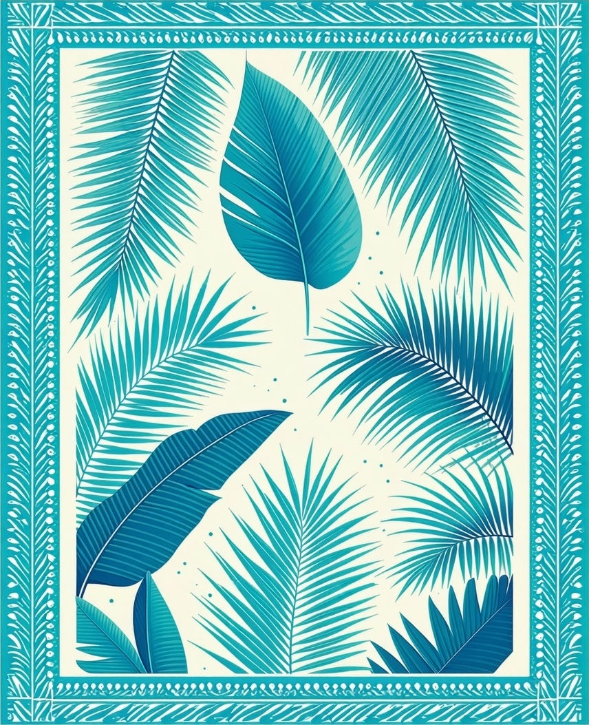 Tropical Leaf Bordered Design Rug