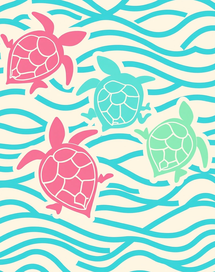 Playful Sea Turtle Waves Design Rug