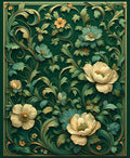Rich Emerald Floral Scroll Design Rug