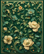 Rich Emerald Floral Scroll Design Rug