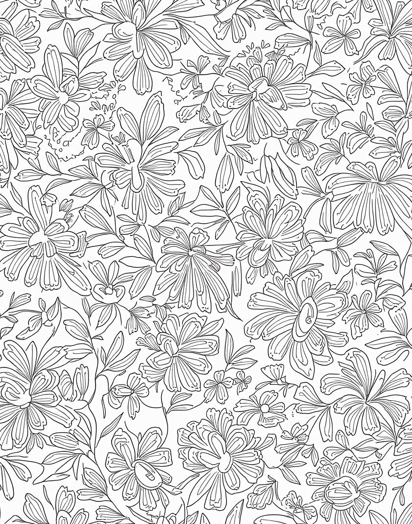Outline Floral Botanical Pattern Rug