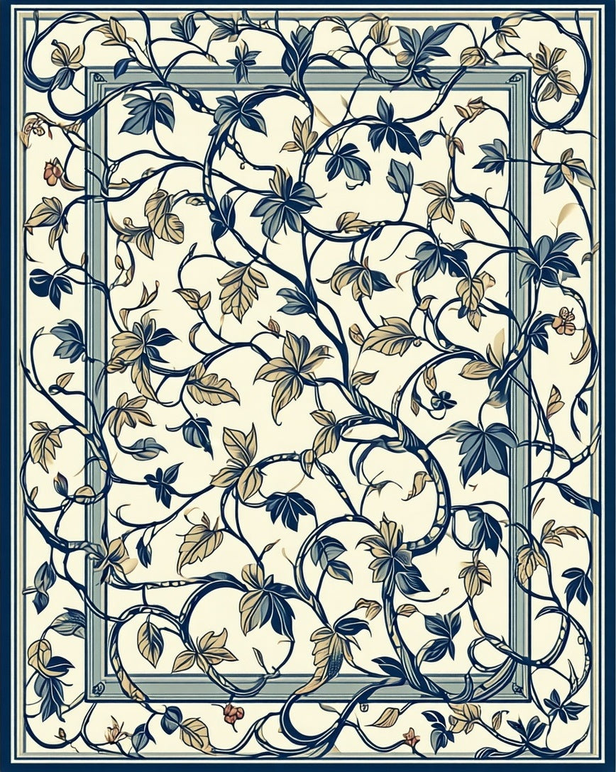 Vining Leaf Patterned Statement Design Rug