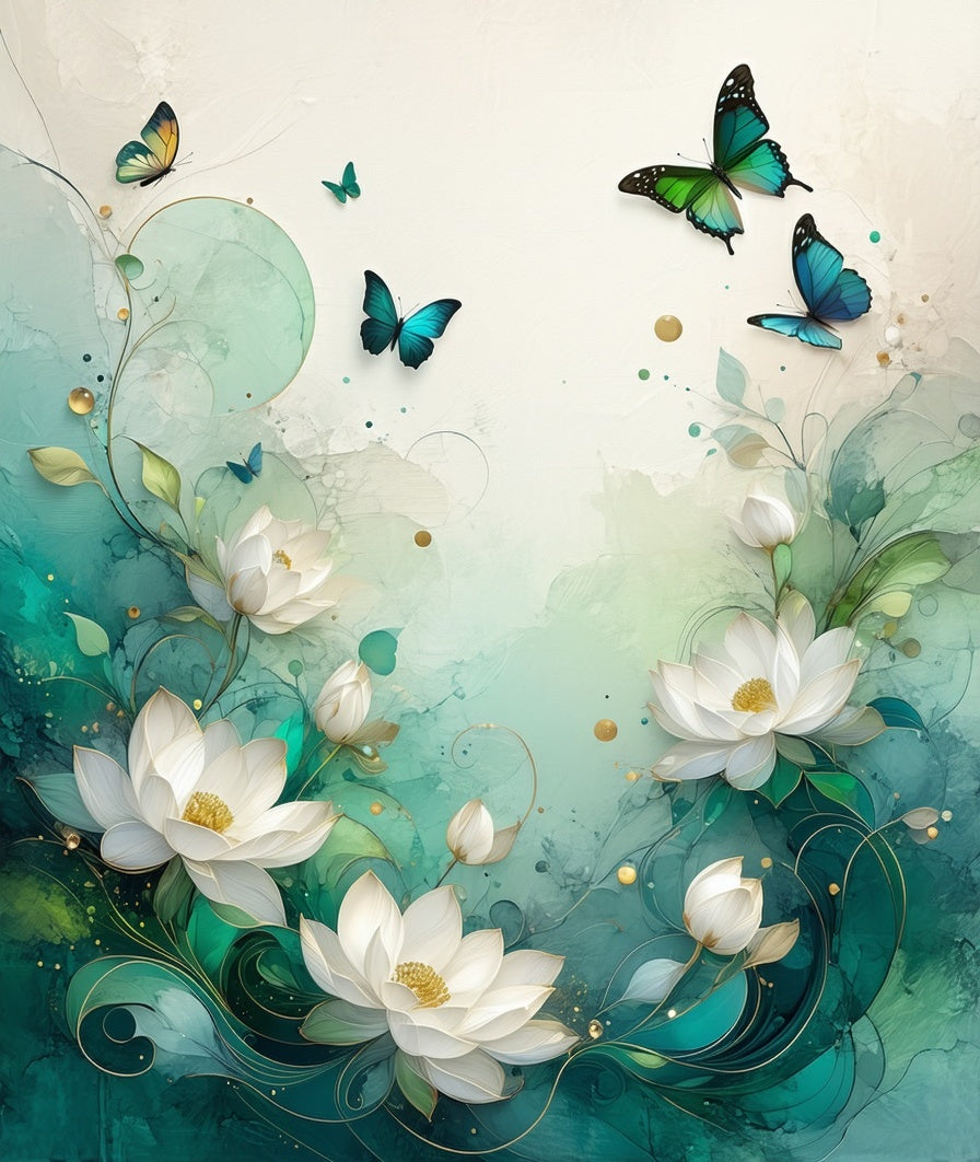 Whimsical Water Lily Butterfly Design Rug