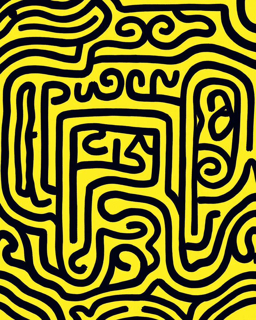 Bold Yellow Labyrinth Pattern Rug