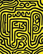 Bold Yellow Labyrinth Pattern Rug