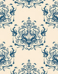 Classic Navy Blue Floral Damask Rug