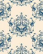 Classic Navy Blue Floral Damask Rug