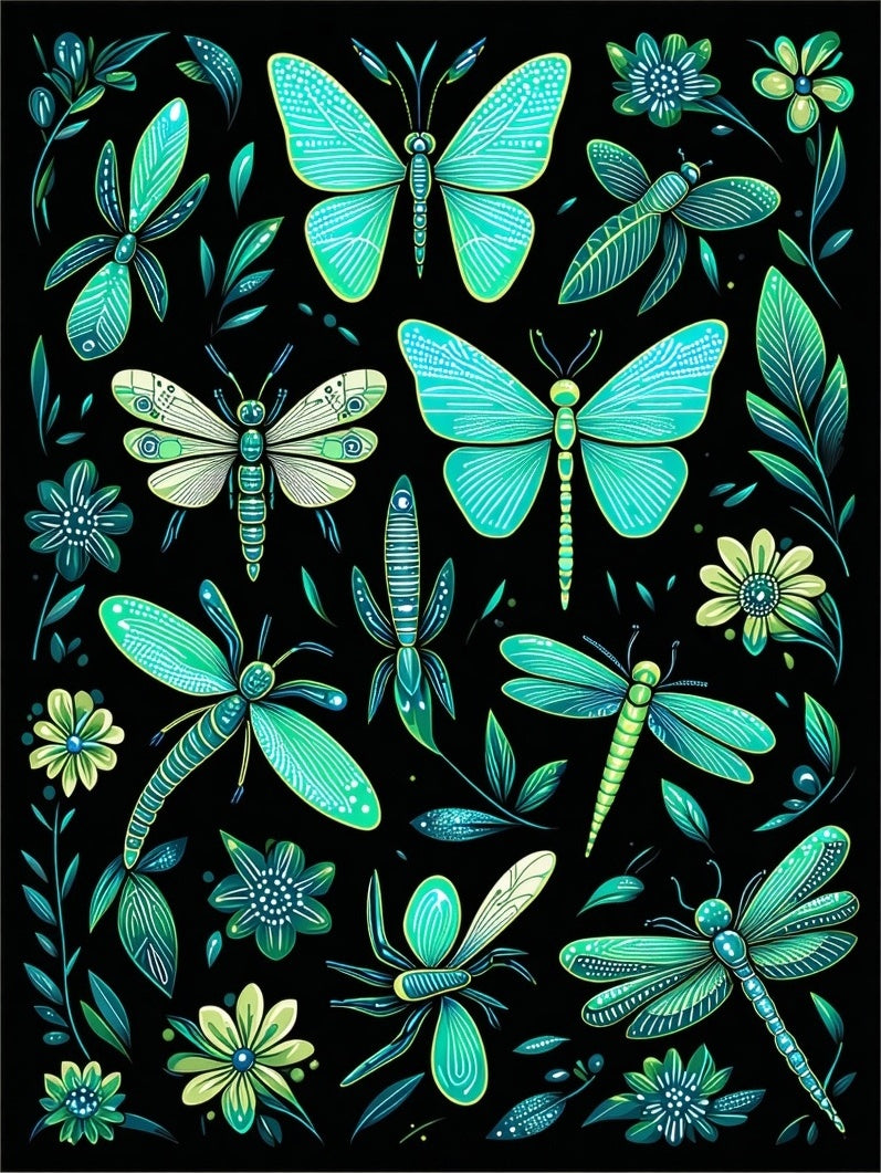 Whimsical Dragonfly Butterfly Pattern Rug