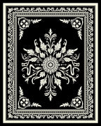 Ornate Black and Cream Floral Design Rug