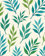 Teal Green Leafy Branch Pattern Rug