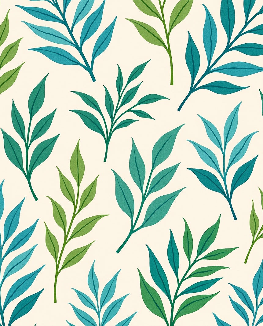 Teal Green Leafy Branch Pattern Rug