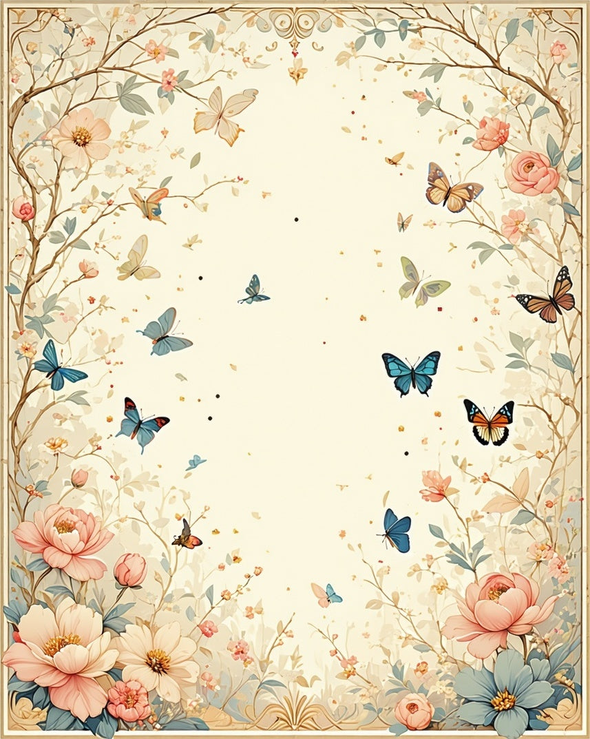 Whimsical Floral Butterfly Garden Design Rug