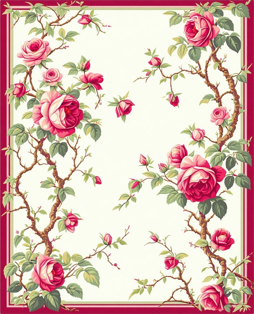 Classic Pink Rose Vine Pattern Rug