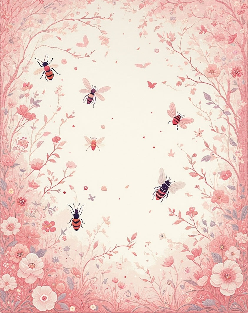 Whimsical Pink Floral Bee Meadow Rug