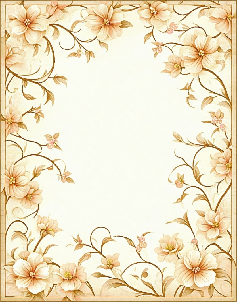Soft Floral Vine Border Cream Rug