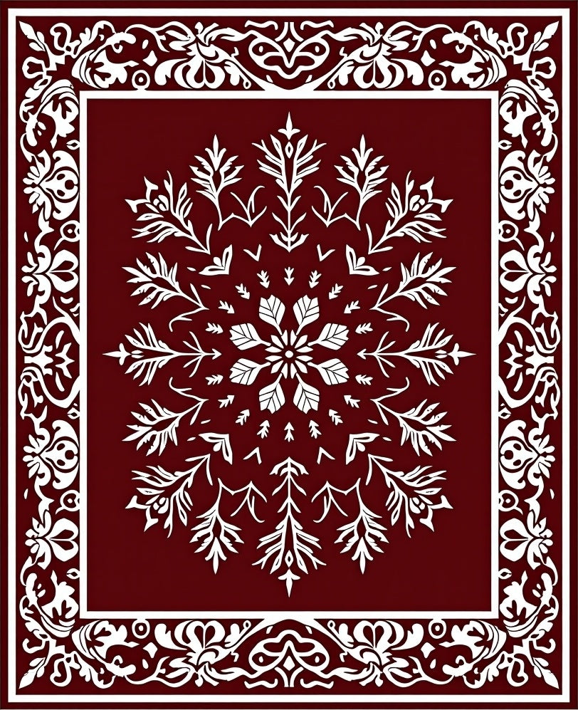 Crimson White Ornate Medallion Frame Rug