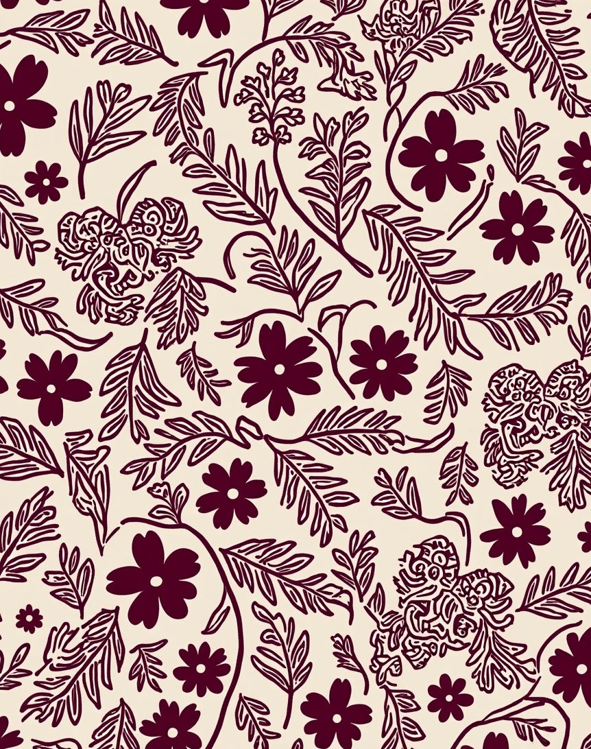 Burgundy Floral Vine Pattern Rug