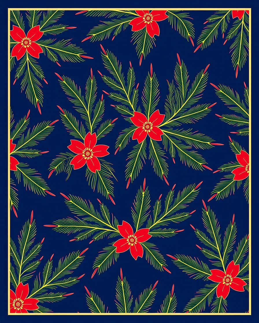 Crimson Floral Fern Arrangement Rug