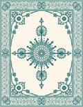 Teal Floral Medallion Rectangular Border Rug
