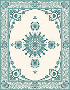 Teal Floral Medallion Rectangular Border Rug