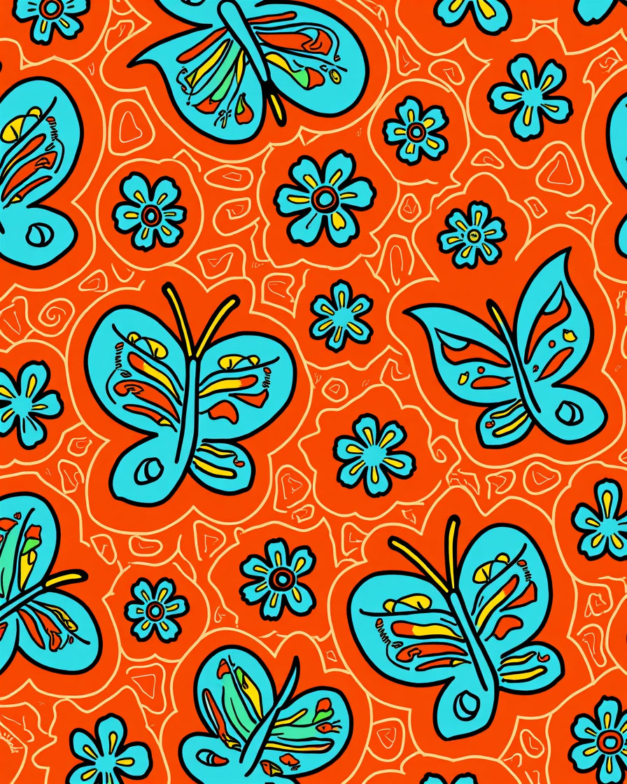 Blue Butterflies Flowers Pattern Rug