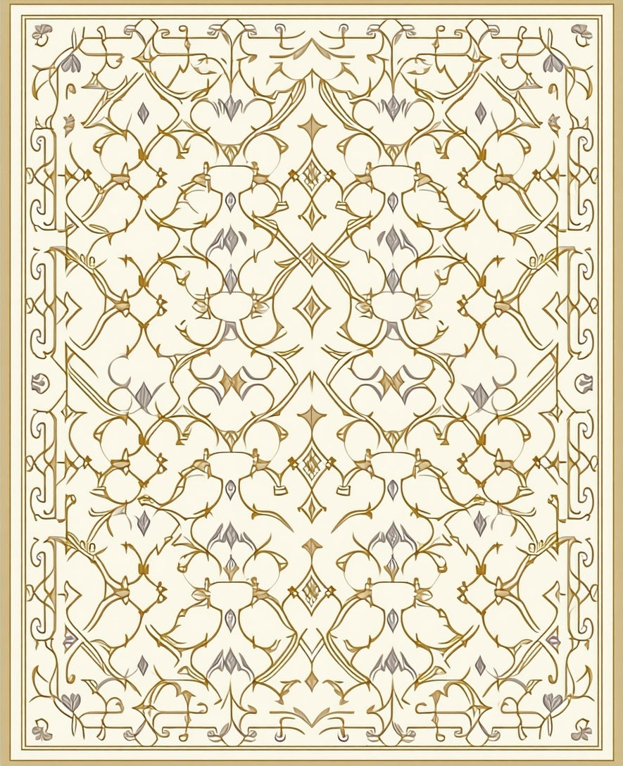 Ornate Scrollwork Cream Gold Rug