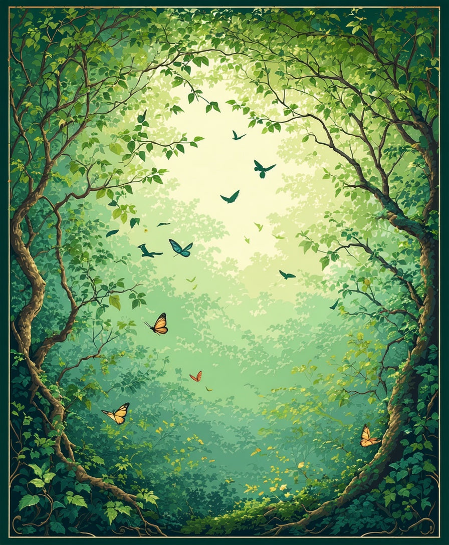 Enchanted Forest Butterfly and Bird Design Rug