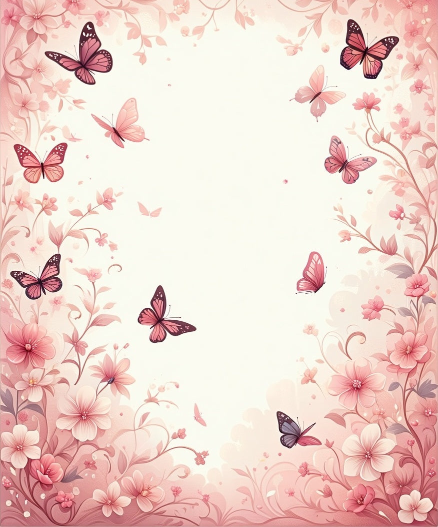 Pink Butterfly Floral Garden Art Rug