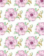 Pink Floral Branch Repeating Pattern Rug