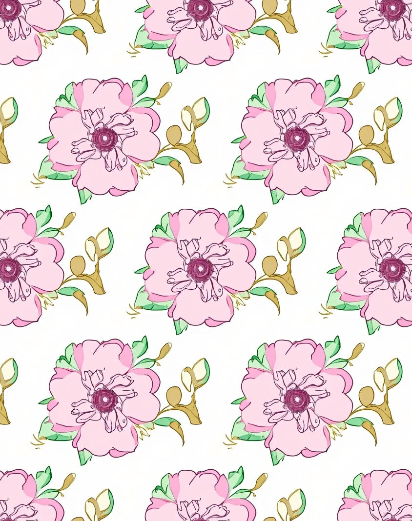 Pink Floral Branch Repeating Pattern Rug