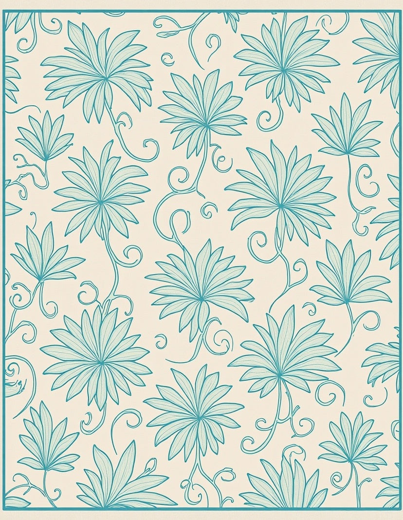 Teal Floral Vine Pattern Rug