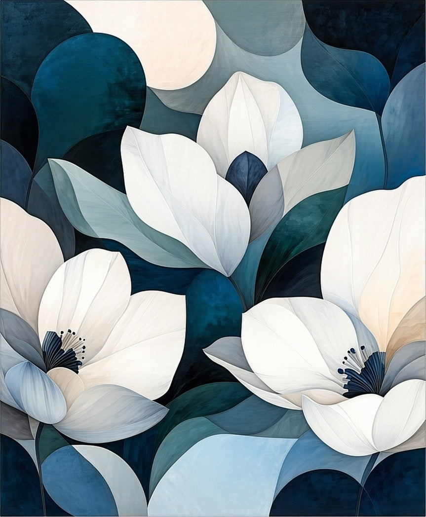 Deep Blue Floral Art Deco Rug