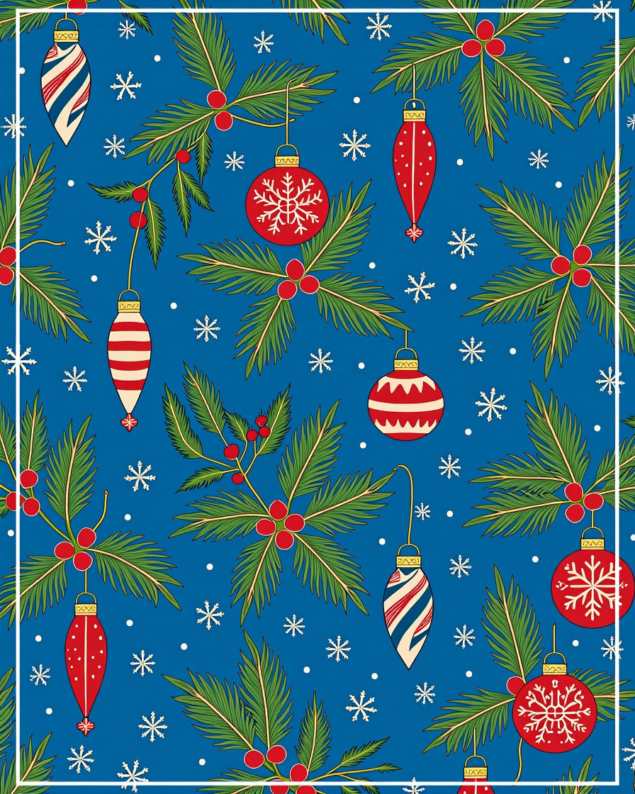 Festive Red Green Ornaments Snowflakes Rug