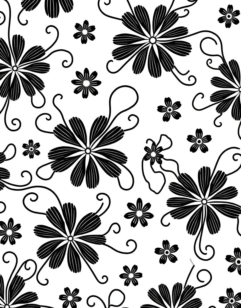 Black Floral Swirl Pattern Rug