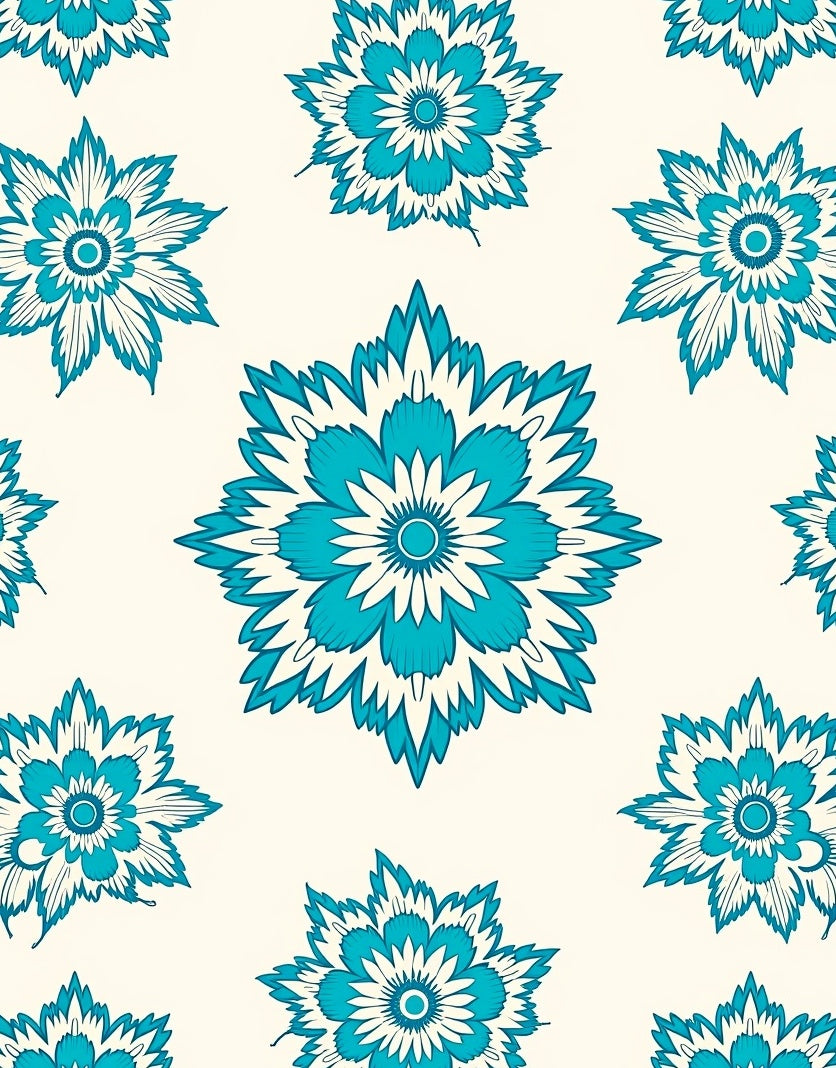 Turquoise Floral Medallion Pattern Rug