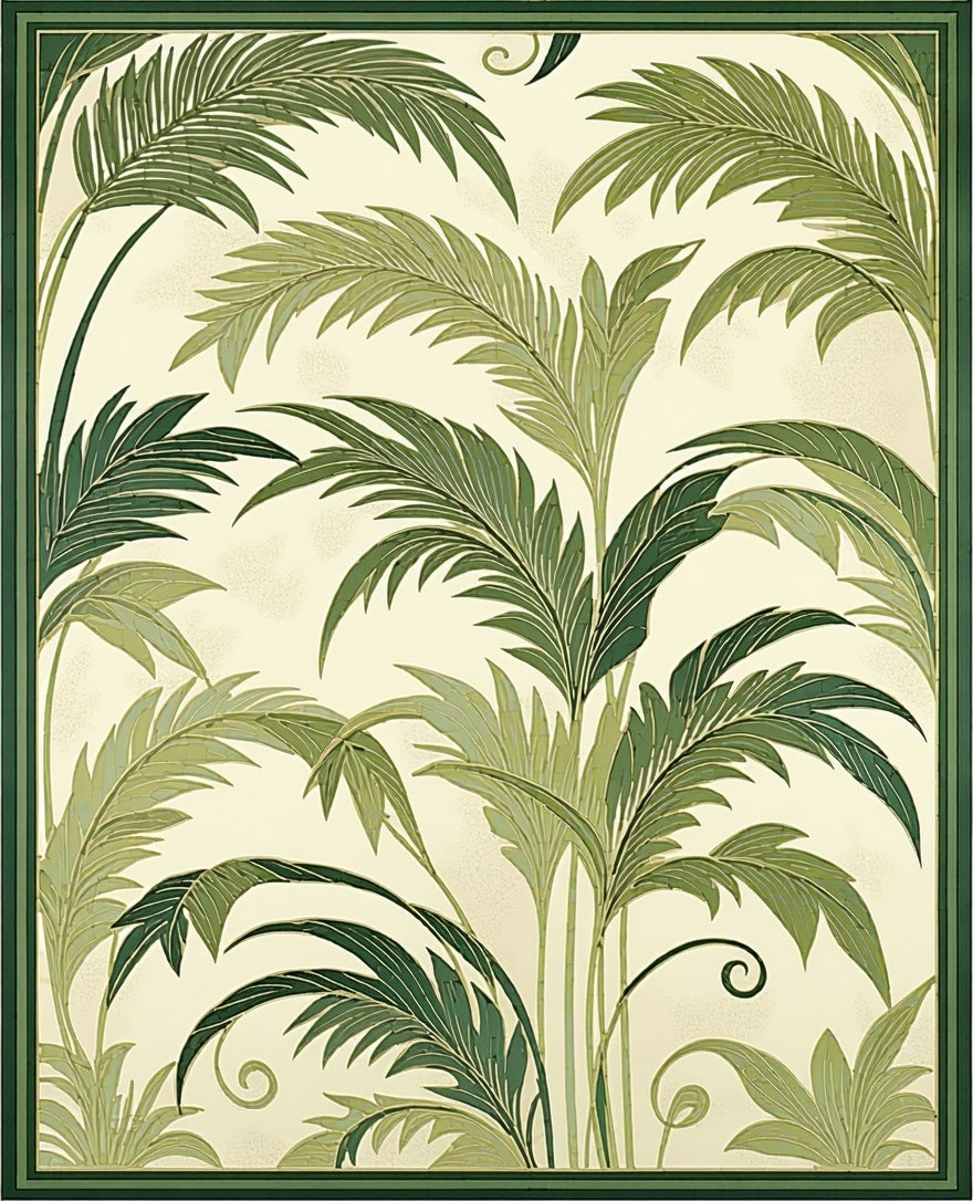 Lush Green Palm Frond Pattern Rug