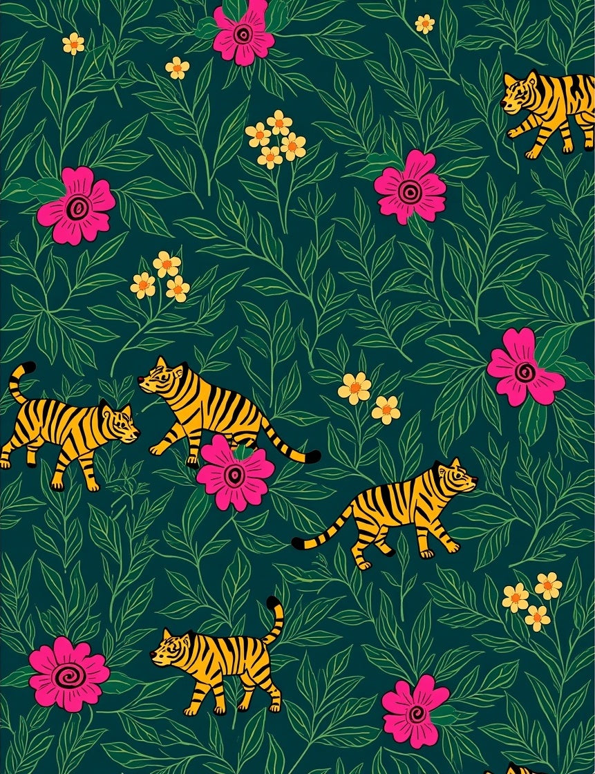 Jungle Tiger Floral Motif Rug