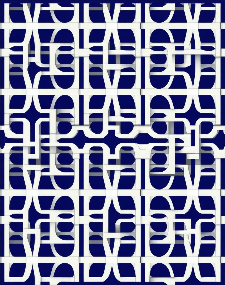 Navy White Interlocking Abstract Design Rug