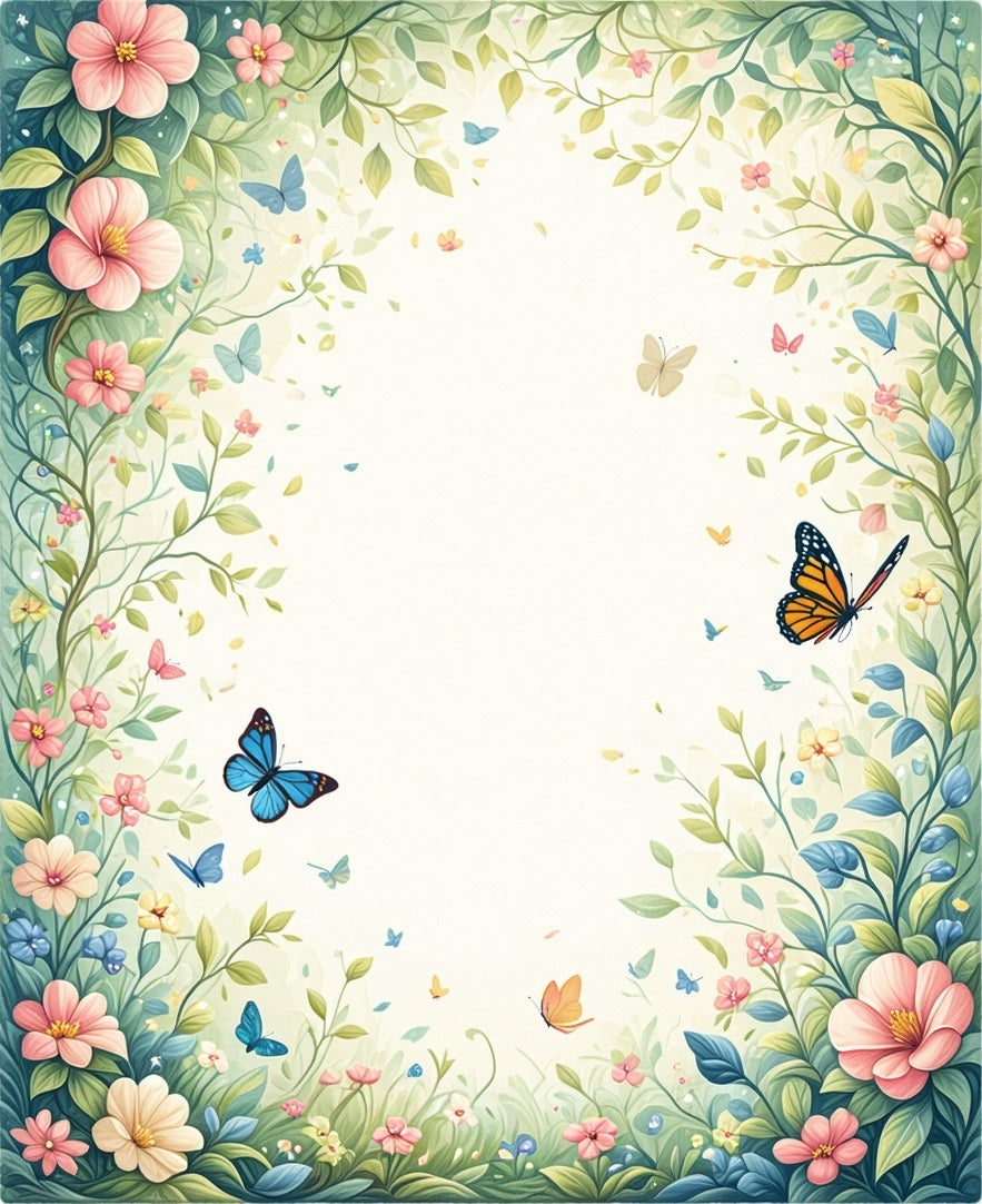 Whimsical Floral Butterfly Garden Rug