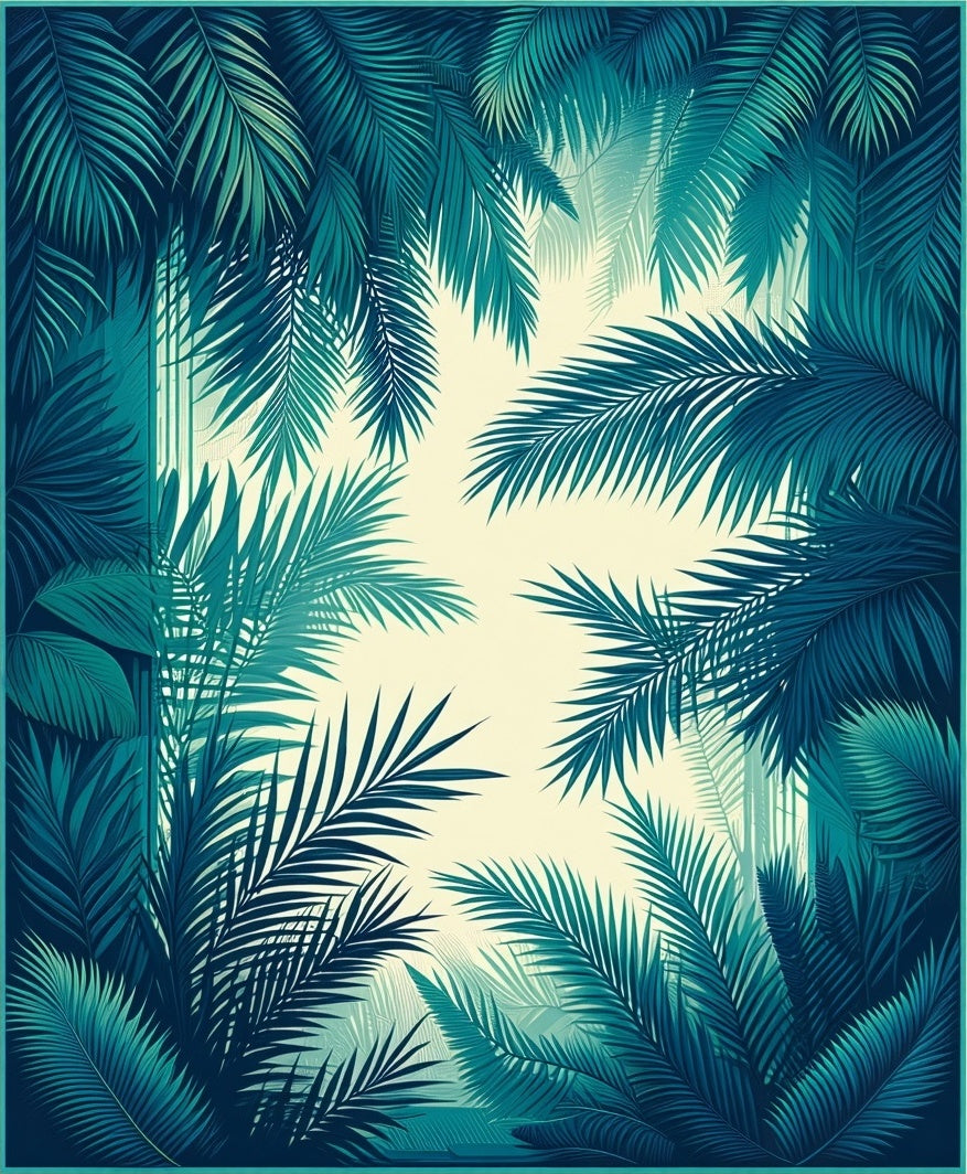Tropical Palm Frond Art Deco Rug